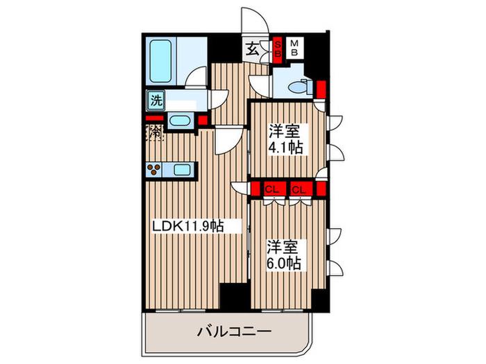 ラフィネジュ板橋駅前(2LDK/13階)の間取り写真