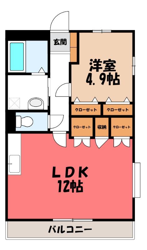 アステロード曙(1LDK/1階)の間取り写真