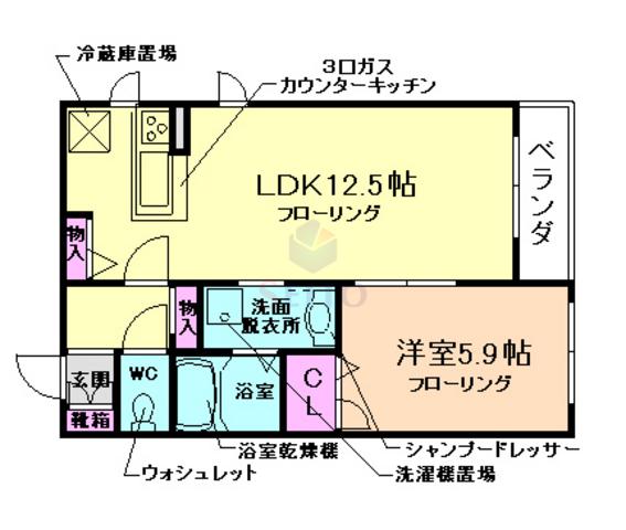 ウィステリア(1LDK/2階)の間取り写真