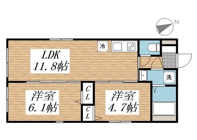 CREAL高田馬場III(2LDK/2階)の間取り写真