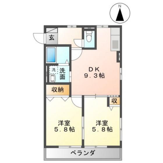 レトア金亀III(2DK/1階)の間取り写真