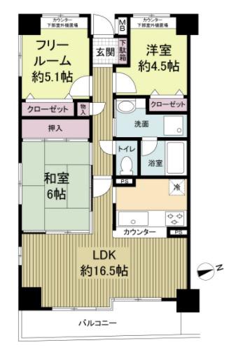 パークヒルズゼンボー大手前(3LDK/5階)の間取り写真