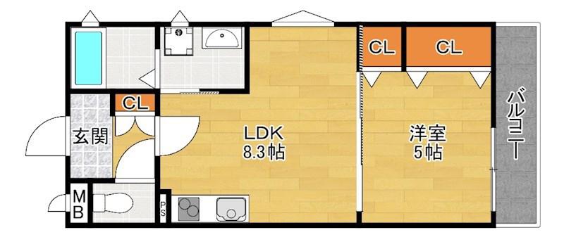 クリエオーレ磯島元町(1LDK/1階)の間取り写真