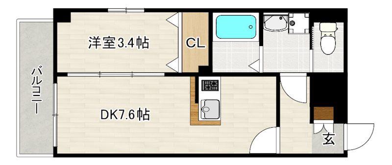 アヴァンティ銀天町(1LDK/2階)の間取り写真