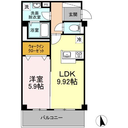 ドミール中央(1LDK/3階)の間取り写真