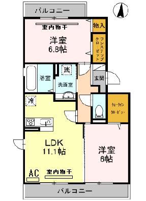 エクシード文の里(2LDK/2階)の間取り写真
