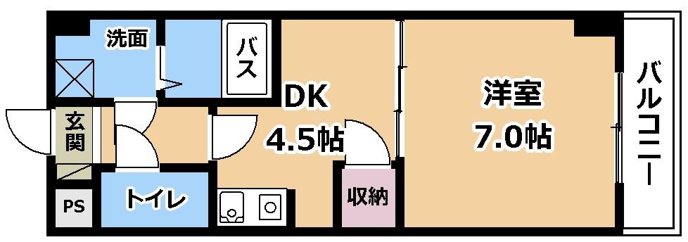 ハイライズ南草津(1DK/2階)の間取り写真