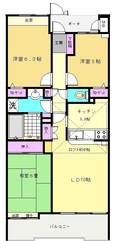 ローヤルシティ大宮土呂第3(3LDK/9階)の間取り写真