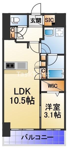 アーバネックス同心(1LDK/9階)の間取り写真