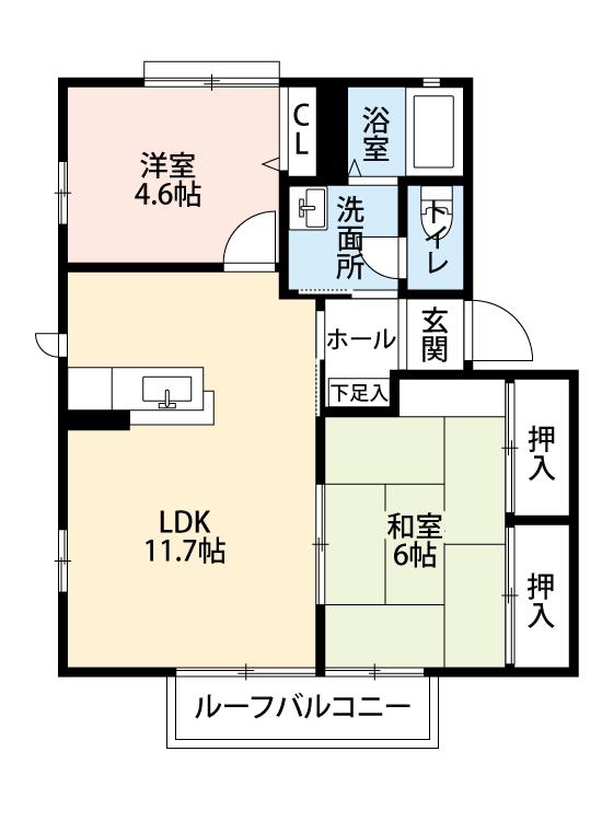 第一メグミハイツ C(2LDK/1階)の間取り写真