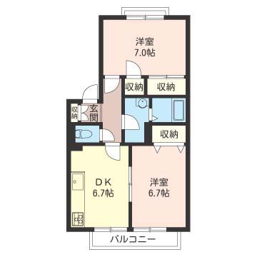 ハイムアベニュー(2LDK/2階)の間取り写真