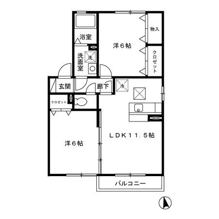 メルエムB(2LDK/2階)の間取り写真
