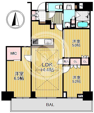 グランドメゾン新梅田タワー THE CLUB RESIDENCE(3LDK/4階)の間取り写真
