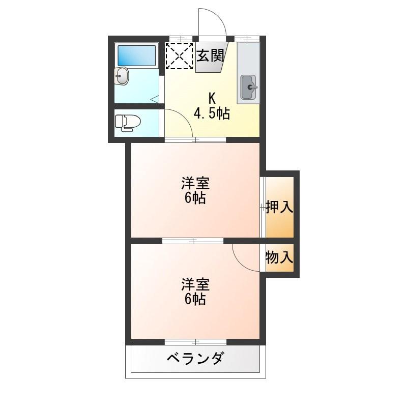 コーポ和気(2K/2階)の間取り写真