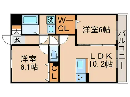 ファンファーレ新宿(2LDK/2階)の間取り写真
