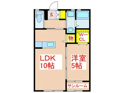 エスポワール木田B棟(1LDK/2階)の間取り写真