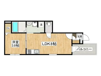 ローズガーデン矢田II(1LDK/2階)の間取り写真