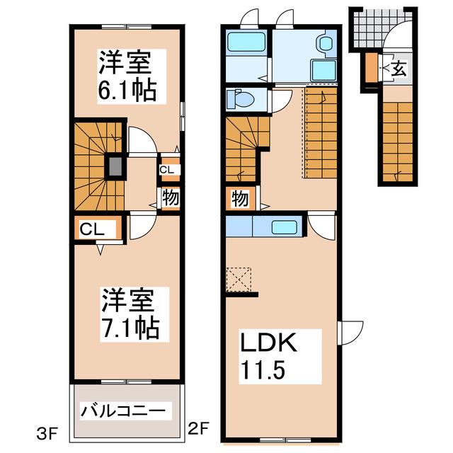 ナリッシュ(2LDK/2階)の間取り写真
