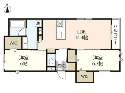 府中町山田1丁目アパート(2LDK/2階)の間取り写真
