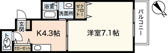 ラペジーブル(1K/2階)の間取り写真