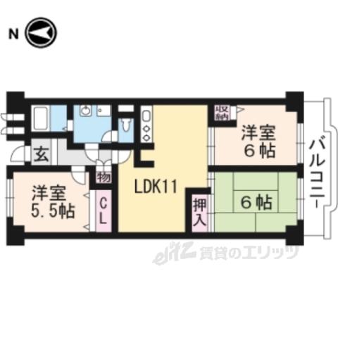 ユニ宇治マンション1号館(3LDK/2階)の間取り写真