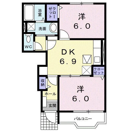 ガーデンシティ笹木野(2DK/1階)の間取り写真