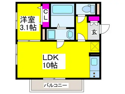 アクシス北野田(1LDK/3階)の間取り写真