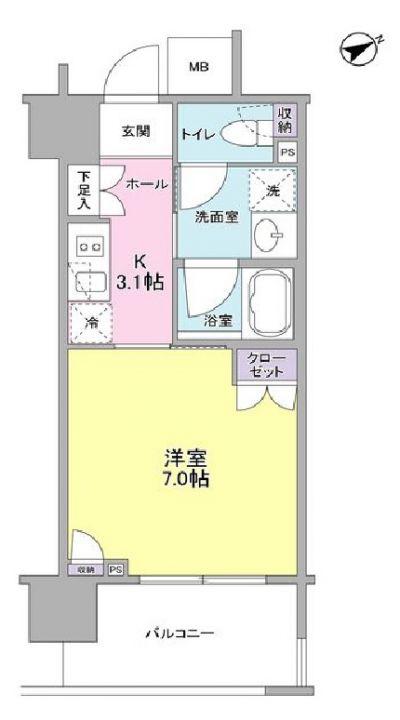 フレアージュ恵比寿(1K/4階)の間取り写真