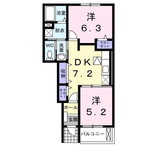 マーベラスビューD(2DK/1階)の間取り写真