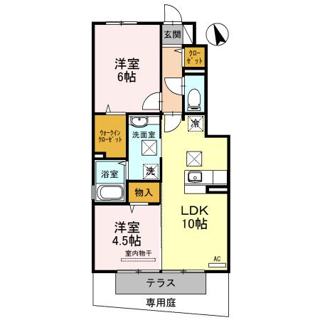 ルーチェ木ノ本(2LDK/1階)の間取り写真