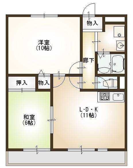 CHEZ-SOI TATSUMI(2LDK/2階)の間取り写真