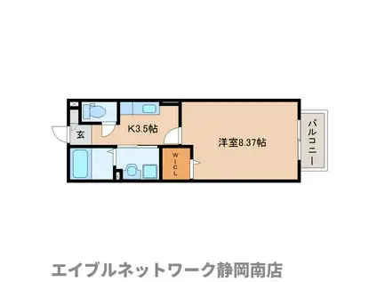 ポートウエスト A(1K/2階)の間取り写真