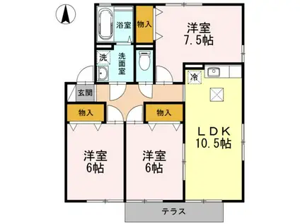 シャルムタウン開成B棟(3LDK/1階)の間取り写真