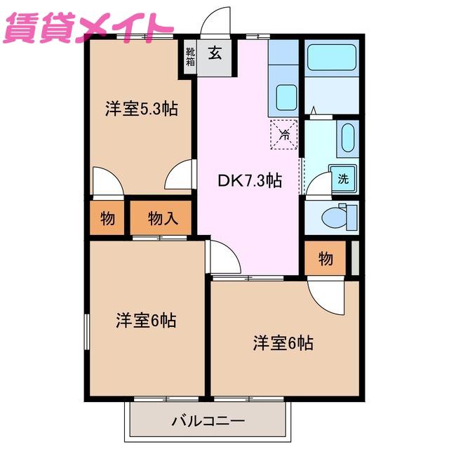 コーポラス貴船(3DK/2階)の間取り写真