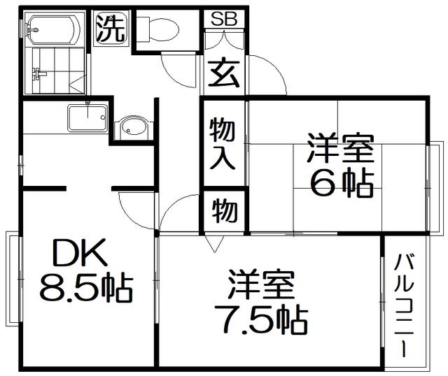 サニーハイツ香里園(2DK/1階)の間取り写真