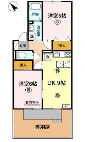 ファミール東(2DK/1階)の間取り写真