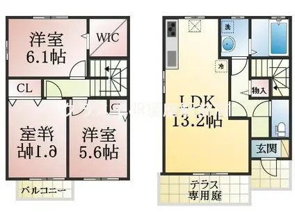 パークハイム向陽 B棟(3LDK/1階)の間取り写真