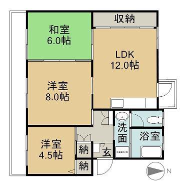 アーバンコート山根(3LDK/4階)の間取り写真