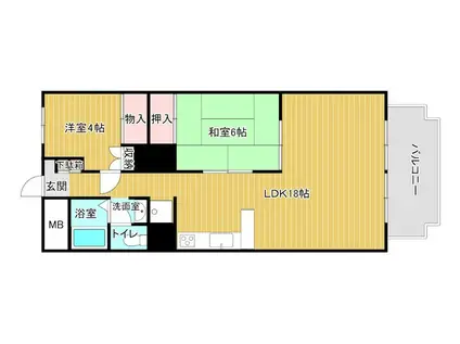 マンション朝霧3号棟(2LDK/2階)の間取り写真
