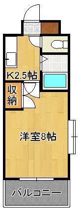 リファレンス到津(1K/2階)の間取り写真