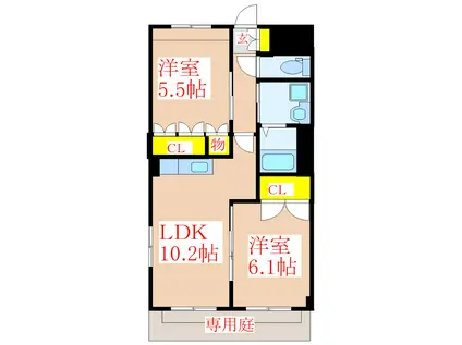 PURE GARDEN HOUSE(2LDK/1階)の間取り写真