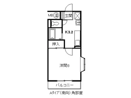 グランドハイツ布橋(1K/2階)の間取り写真