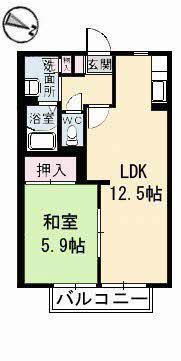 エスパス ブリエ A棟(1LDK/1階)の間取り写真
