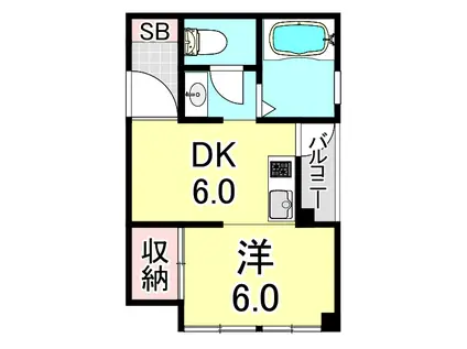 丸山ビル(1DK/6階)の間取り写真