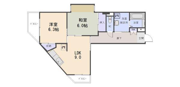 ラフェスタ京都桂(2LDK/2階)の間取り写真