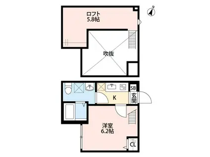 カムリンII(1K/2階)の間取り写真