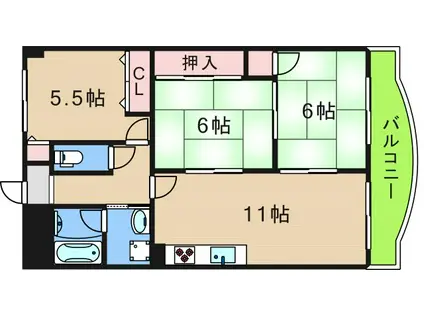 シャルマンハイツ住之江(3LDK/5階)の間取り写真