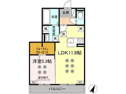 LUMINA II棟(1LDK/1階)の間取り写真