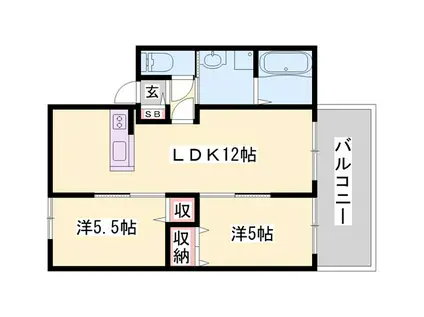 カーサエルソレ―ユ(2LDK/1階)の間取り写真