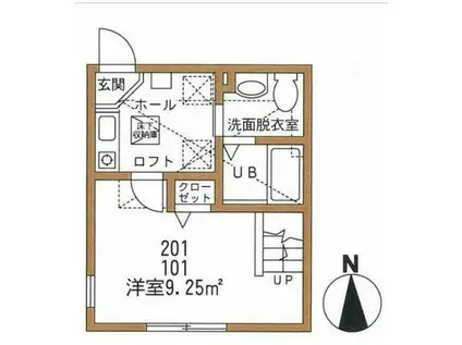 ハーミットクラブハウスALESIA大和(1K/2階)の間取り写真